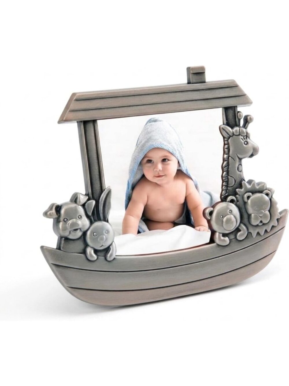 3x3 Animal Design Photo Frame | Brushed Pewter Nursery Decor | Gift Box Included